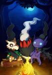 ambiguous_gender anthro arm_around_shoulders black_body blue_outline bone campfire dark detailed_background forest gem_eyes group mask moon night on_log orange_body outline plant purple_eyes semi-anthro sitting skull_mask standing tree yellow_outline lazyamphy nintendo pokemon cubone darkrai generation_1_pokemon generation_3_pokemon generation_4_pokemon legendary_pokemon pokemon_(species) sableye 2014 digital_media_(artwork) digital_painting_(artwork) signature