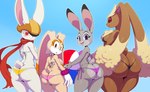 2018 absurd_res aged_up anthro ball beach_ball big_butt big_ears bikini bikini_thong black_sclera blush breasts brown_body brown_eyes brown_fur bubble_butt buckteeth butt butt_cleavage butt_size_difference clothed clothing cream_the_rabbit deep_skin digital_media_(artwork) dipstick_ears disney dragon_ball dragon_ball_super ear_markings female floppy_ears fur generation_4_pokemon gloves grey_body grey_fur group handwear hat headgear headwear hi_res huge_butt inflatable judy_hopps lagomorph leporid lineup long_ears looking_at_viewer looking_back lopunny mammal multicolored_ears nintendo open_mouth pattern_bikini pattern_clothing pattern_swimwear pokemon pokemon_(species) presenting presenting_hindquarters purple_eyes rabbit rear_view red_eyes scarf sega short_stack simple_background skimpy small_breasts smile sonic_the_hedgehog_(series) sorrel sssonic2 standing striped_bikini striped_clothing striped_swimwear stripes swimwear tan_body tan_fur teeth thick_thighs tight_clothing under_boob undersized_clothing white_body white_fur wide_hipped_female wide_hips zootopia