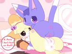 >_< accessory anthro anus bed big_pupils black_eyes black_nose blue_body blue_fur blush bodily_fluids bottomless breast_squish breasts cavity_storage cervix clitoral_hood clitoris clothed clothing dialogue dilated_pupils dildo dildo_in_pussy dildo_insertion dipstick_ears double_dildo duo ear_markings ejaculation embarrassed eyes_closed faux_gaping female female/female fur furniture genital_fluids genitals gloves_(marking) hair_accessory heart_symbol leg_markings markings multicolored_ears nipples orgasm pawpads paws penetration pillow pink_anus pink_pawpads pink_pussy pupils purple_eyes pussy pussy_ejaculation pussy_ejaculation_while_penetrated rubbing_pussy sex sex_toy sex_toy_in_pussy sex_toy_insertion simultaneous_orgasms socks_(marking) speech_bubble squish striped_markings striped_tail stripes tail tail_markings tail_motion tongue tongue_out transparent_dildo transparent_sex_toy tribadism until_they_like_it urethra vaginal vaginal_fluids vaginal_penetration vaginal_storage white_body white_fur winking_at_partner yellow_body yellow_fur nakimayo animal_crossing nintendo isabelle_(animal_crossing) rosie_(animal_crossing) canid canine canis domestic_cat domestic_dog felid feline felis mammal 2d_animation 4:3 animated hi_res huge_filesize long_playtime loop motion_tweening no_sound webm