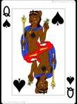 anthro breasts brown_body brown_eyes brown_fur brown_hair cape card clothing clubs_(suit) copyright_symbol crown female flower fur hair headgear looking_at_viewer pasties plant playing_card playing_card_template queen_of_spades scepter solo spades_(suit) suit_symbol symbol symmetry_(rotational) tongue tongue_out white_body white_fur cybercorn_entropic mammal mink mustelid musteline true_musteline 2015