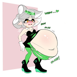 after_vore belly big_belly clothing female female_pred gloves grey_hair hair handwear overweight solo vore yellow_eyes dwps nintendo splatoon marie_(splatoon) aquatic cephalopod inkling mollusk 1:1 2021 absurd_res hi_res