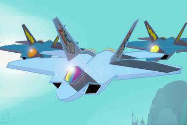 aircraft airplane canterlot cloud jet outside vehicle zero_pictured lemony_hooves boeing f-22_raptor friendship_is_magic hasbro lockheed_martin my_little_pony rainbow_dash_(mlp) wonderbolts_(mlp) inanimate_object grandfathered_content