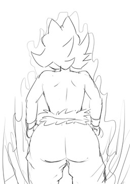 anthro bare_back big_butt biped bottomwear butt clothed clothing female fist hair pants rear_view solo topless topless_anthro topless_female ultra_instinct jinu dragon_ball june_(jinu) canid canine canis domestic_dog mammal shiba_inu spitz 2017 absurd_res black_and_white digital_drawing_(artwork) digital_media_(artwork) english_description hi_res monochrome sketch