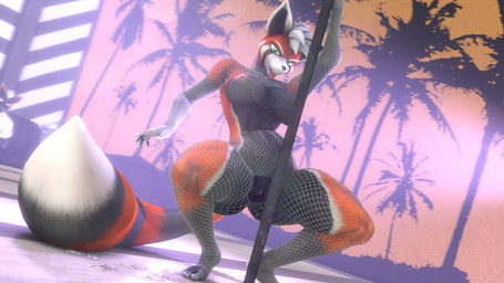 anthro clothing female genitals leggings legwear pole solo stripper stripper_pole vulva ulog warfaremachine_(modeler) ailurid canid canine fox hybrid mammal red_panda 16:9 3d_(artwork) digital_media_(artwork) widescreen