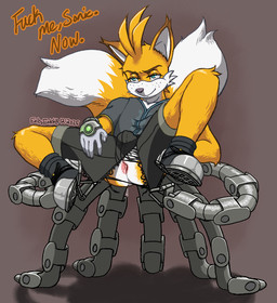 anal_fluids anus bodily_fluids bottomwear clothed clothing footwear fur gaping gaping_anus gloves handwear male multicolored_body multicolored_fur robotic_tail robotic_tentacles shirt shoes shorts text topwear torn_clothing two_tone_body two_tone_fur enlisentity sega sonic_the_hedgehog_(series) miles_prower tails_nine