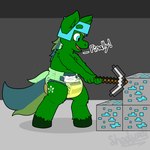 anthro biped bodily_fluids clothing detailed_background dialogue diaper feces fur genital_fluids male minecraft_block pickaxe_(minecraft) scatplay soiled_diaper soiling solo standing text unclean_diaper urine used_diaper wet_diaper wetting shadyadi 1:1 2022 english_text hi_res signature