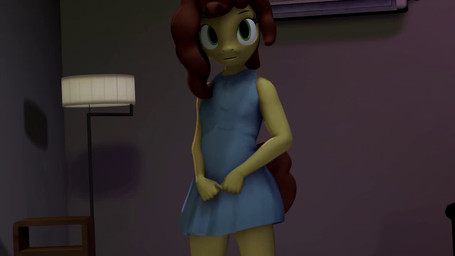 anthro anthrofied biped blep blue_clothing blue_dress brown_hair clothed clothing clothing_lift cutie_mark detailed_background dress dress_lift eyebrows female flashing flashing_pussy genitals green_eyes hair inside loli looking_at_viewer no_underwear one_eye_closed pupils solo tail thick_thighs tongue tongue_out vulva wink young cdv hasbro my_little_pony buttermilk_waffle equid equine mammal 16:9 3d_(artwork) 3d_animation animated digital_media_(artwork) short_playtime sound video widescreen