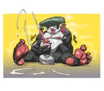 anthro asian_conical_hat balls balls_on_ground belly bodily_fluids clothing cum cum_on_ground cumshot curling_toes ejaculation erection eyewear feet fur genital_fluids genitals glasses hat headgear headwear male masturbation moobs multicolored_body multicolored_fur musk musk_clouds navel nipples nude orgasm overweight overweight_male pawpads penis soles solo effee_draws mihoyo zenless_zone_zero pan_yin_hu bear giant_panda mammal 2025