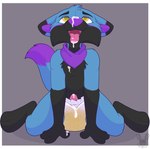 ageplay ahegao anthro black_body black_ears black_eyebrows black_fur blue_body blue_ears blue_fur blue_tail bodily_fluids border cheek_tuft clothed clothing cum cum_on_face cum_on_hand cum_on_own_penis cum_on_penis cum_on_self cum_on_tongue diaper dipstick_ears ear_markings ears_back erection eye_roll eyebrows facial_tuft fangs front_view fur genital_fluids genitals glistening glistening_eyes glistening_nose gloves_(marking) grey_background head_tuft humanoid_genitalia humanoid_penis infantilism kerchief kneeling leg_markings logo looking_pleasured looking_up male markings multicolored_ears neckerchief neckwear penis pink_penis pivoted_ears purple_body purple_ears purple_fur purple_inner_ear purple_kerchief purple_neckerchief purple_nose purple_tail roleplay simple_background socks_(marking) solo tail teeth tongue tongue_out tuft unclean_diaper urine used_diaper wearing_diaper wet_diaper wetting white_border white_diaper yellow_eyes heyitsjaq canid mammal alternate_version_at_source artist_logo hi_res