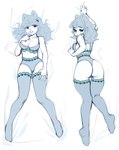 anthro bedding bedding_background bra butt clothed clothing female glistening glistening_eyes legwear lingerie looking_at_viewer lying on_back on_front open_mouth panties solo underwear sonyan domestic_cat felid feline felis mammal blue_and_white hi_res monochrome sketch