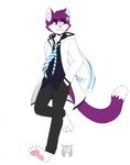 anthro biped blazer blue_eyes bottomwear clothed clothing dipstick_tail fur hair inner_ear_fluff male markings monotone_hair multicolored_body multicolored_fur necktie pants pawpads paws pink_nose pink_pawpads purple_body purple_fur purple_hair purple_tail simple_background solo tail tail_markings tuft two_tone_body two_tone_fur two_tone_tail white_body white_fur white_inner_ear white_tail fleurfurr iori_katsumi domestic_cat felid feline felis mammal 2019 hi_res watermark