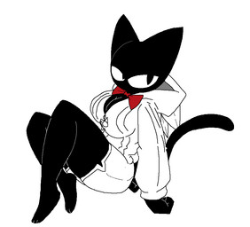 accessory anthro barefoot big_breasts biped black_body black_fur black_tail bottomwear breasts cleavage clothed clothing feet female fingers fur hoodie jacket long_sleeves looking_at_viewer mouthless necktie pupils red_necktie shorts simple_background sitting solo sweater tail topwear white_background white_bottomwear white_clothing white_hoodie white_jacket white_shorts white_sweater white_topwear zipper sabgong vingo_(sabgong) domestic_cat felid feline felis mammal 2026