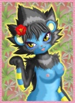 accessory anthro breasts female flower flower_in_hair hair hair_accessory nipples open_mouth paw_pose plant pokemorph pose solo bisco nintendo pokemon felid generation_4_pokemon luxray mammal pokemon_(species) unavailable_at_source