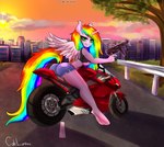 anthro areola bottomwear breasts clothing female gun hkmp5 horn motorcycle mp5 nipples panigale ranged_weapon shorts solo vehicle weapon wings caliluminos ducati_(motorcycle) hasbro heckler_and_koch my_little_pony mythology equid equine mammal mythological_creature mythological_equine winged_unicorn absurd_res hi_res