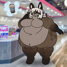 anthro belly belly_overhang belly_rolls big_belly big_breasts bouncing_belly bouncing_breasts breasts deep_navel dessert fat_arms fat_rolls featureless_breasts female food fur fur_tuft huge_belly huge_breasts huge_thighs ice_cream markings morbidly_obese morbidly_obese_female navel nude obese obese_female overweight overweight_female photo_background solo spots spotted_body thick_thighs thought_bubble tuft wide_hips mexifurfoof baskin_robbins robin_baskan_(mexifurfoof) lagomorph leporid mammal rabbit 1:1 animated hi_res photography_(artwork)