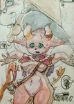 anthro breasts female gender_transformation hood horn male male/female shocked solo staff suprised_eyes thick_thighs transformation worried_look strawbdragon summoners_war racuni deer mammal absurd_res hi_res