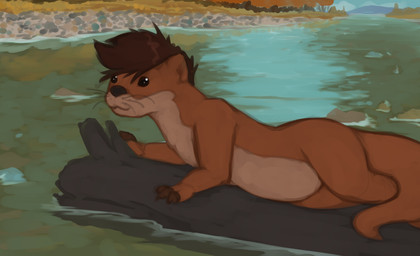 black_nose brown_body brown_eyes brown_hair feral hair log male no_sclera solo water whiskers wood marsminer keith_(marsminer) mammal mustelid otter hi_res