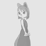 anthro canid canine clothed clothing female fox mammal monochrome raposa_sq solo young young_anthro