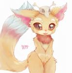 anthro big_ears bone fur looking_at_viewer male orange_body orange_fur skull solo standing young young_anthro young_male cupckpo league_of_legends riot_games tencent gnar_(lol) yordle 2017 hi_res watermark