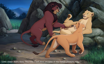 animal_genitalia balls butt countershade_torso countershading feet female feral fur genitals group male night outside penis sheath sky smile tail teeth toes tongue trio vulva reallynxgirl disney the_lion_king kiara_(the_lion_king) kovu_(the_lion_king) nala_(the_lion_king) felid lion mammal pantherine 2026 digital_drawing_(artwork) digital_media_(artwork) hi_res