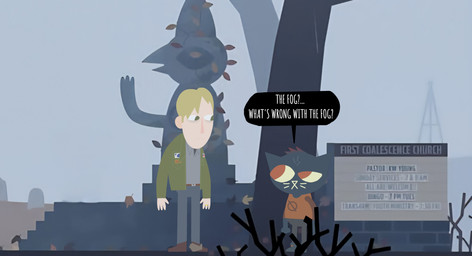 anthro black_body black_fur blonde_hair clothed clothing duo female fog foggy_background fully_clothed fur green_clothing green_jacket green_topwear hair jacket male outside question red_eyes standing text topwear ai_assisted anonymous_artist konami night_in_the_woods silent_hill james_sunderland mae_borowski domestic_cat felid feline felis human mammal absurd_res crossover english_text hi_res