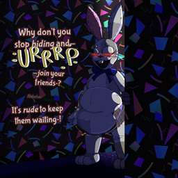 belly buckteeth burping digestion eyebrows eyelashes female female_pred half-closed_eyes narrowed_eyes red_eyes solo teasing teeth text vore vore_invitation swankybones five_nights_at_freddy's five_nights_at_freddy's:_security_breach scottgames steel_wool_studios vanny_(fnaf) lagomorph leporid mammal rabbit 1:1 2022 english_text