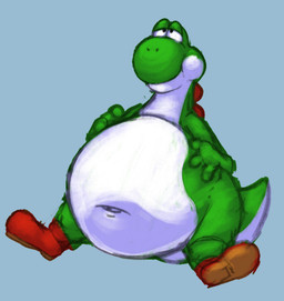 anthro belly big_belly clothing footwear footwear_only half-closed_eyes hand_on_belly male mostly_nude mouth_closed narrowed_eyes navel obese obese_anthro obese_male overweight overweight_anthro overweight_male shoes shoes_only sitting smile solo tail scudmum mario_bros nintendo green_yoshi yoshi 2024 colored colored_sketch digital_drawing_(artwork) digital_media_(artwork) shaded sketch