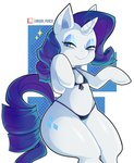 bikini clothing eyelashes female horn looking_at_viewer semi-anthro solo swimwear thick_thighs two-piece_swimsuit onigiri_punch friendship_is_magic hasbro my_little_pony mythology rarity_(mlp) equid equine mammal mythological_creature mythological_equine unicorn hi_res