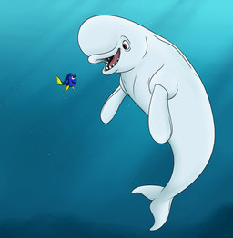 big_head blue_background blue_body brown_eyes duo female feral fish_tail happy male male/female purple_eyes simple_background tail underwater water white_body white_fin white_head white_tail yellow_fin yellow_tail macrolago disney finding_dory finding_nemo pixar bailey_(finding_dory) dory_(finding_nemo) acanthurid aquatic beluga cetacean fish mammal monodontid regal_tang toothed_whale whale_tail_(disambiguation) hi_res
