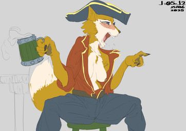 alcohol anthro beer beverage blue_eyes blush bottomwear breasts chair clothed clothing drunk exposed_breasts female fur furniture gesture hand_gesture hat headgear headwear nipples open_mouth orange_body orange_fur oversized_clothing pants partially_clothed peaked_cap pirate pointing shirt sitting solo substance_intoxication tail talking_to_another topwear white_body white_fur yelling deu captain_claw nikita:_the_mystery_of_the_hidden_treasure nikita_the_fox canid canine fox mammal 2025 hi_res