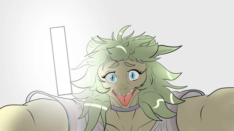 anthro biped blue_eyes choker clothed clothed_anthro clothed_female clothing female first_person_view front_view green_body green_hair hair hair_bun jewelry long_hair looking_at_viewer looking_down low-angle_view necklace open_mouth shirt solo topwear twin_buns white_clothing white_shirt white_topwear wide_eyed worm's-eye_view worried fuegosonic93 goodbye_volcano_high ko_op_(game_developer) stella_(gvh_beta) dinosaur ornithischian prehistoric_species reptile scalie stegosaurian stegosaurus thyreophoran 16:9 colored hi_res widescreen