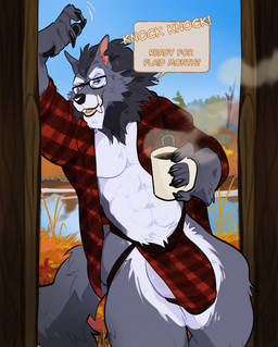 abs anthro balls beverage clothed clothing coffee coffee_mug countershade_balls countershade_crotch countershade_genitalia countershade_torso countershading erection erection_under_clothing eyewear genitals glasses jockstrap looking_at_viewer male male_anthro muscular muscular_anthro muscular_male neck_tuft open_clothing open_mouth open_shirt open_topwear pattern_clothing pattern_shirt pattern_topwear pattern_underwear plaid plaid_clothing plaid_shirt plaid_topwear plaid_underwear shirt smile solo speech_bubble standing tail teeth text tongue topwear tuft underwear wearing_glasses likanen blizzard_entertainment warcraft canid mammal werecanid werecreature worgen 2025 english_text hi_res
