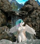 anthro anthrofied big_breasts breasts cosmic_hair cutie_mark ethereal_hair feathered_wings feathers female horn jewelry navel nipples partially_submerged pendant pond purple_eyes solo standing waterfall white_body wings riizatensely friendship_is_magic hasbro my_little_pony mythology princess_celestia_(mlp) equid equine mammal mythological_creature mythological_equine winged_unicorn 3d_(artwork) absurd_res blender_(artwork) digital_media_(artwork) hi_res source_filmmaker_(artwork)