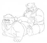 4_toes 5_toes anthro belly blush butt claws duo eyewear feet foot_fetish glasses humanoid_feet humanoid_hands male male/male moobs nipples overweight overweight_male plantigrade ring short simple_background sitting teeth toes tongue tongue_out white_background aotoaka lifewonders tokyo_afterschool_summoners alp_(tas) leib_(tas) bear giant_panda mammal polar_bear ursine 2019 monochrome