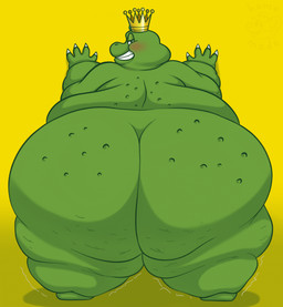 anthro big_butt blush butt clothed clothing crown crown_only fat_folds headgear headgear_only jewelry male mostly_nude necklace nude obese overweight overweight_anthro overweight_male partially_clothed presenting presenting_hindquarters solo stretch_marks home_made mario_bros nintendo wart_(mario) amphibian frog hi_res