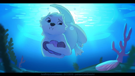 anthro blue_eyes detailed_background eyebrows feet fur male membrane_(anatomy) nude seashell shell solo swimming toes underwater water webbed_feet white_body white_fur letodoesart pebble_(letodoesart) mammal mustelid otter 16:9 2019 dated hi_res widescreen
