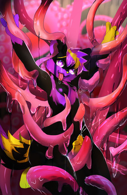ahegao anthro blonde_hair ear_penetration fur hair heart_eyes heart_pupils heart_symbol looking_pleasured male penetration purple_body purple_fur purple_hair restrained restrained_by_tentacles solo tentacle_in_ear tentacle_penetration tentacles xiiiofi piff_(pifftheboio) absurd_res hi_res