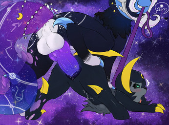 1.35:1 animal_genitalia animal_penis animal_vulva anus ass_up balls black_body black_fur black_sclera blue_claws blue_penis bodily_fluids butt canine_genitalia canine_penis canine_vulva claws clenched_teeth constellation constellation_markings cosmic_background cosmic_fur cosmic_penis dotted_background duo ethereal_tail female feral foot_on_leg from_behind_position fur genital_fluids genitals gradient_background gradient_penis green_eyes grey_body grey_fur grey_tuft horn inaccurate_knotting knot leash leash_in_mouth leash_pull leashed_female male male/female markings mounting multicolored_body multicolored_fur object_in_mouth pattern_background penetration penis purple_background purple_penis quadruped rear_admiral_position rear_view sex shaking simple_background step_position tail teeth tremble_lines trembling tuft vaginal vaginal_fluids vaginal_penetration vulva white_balls white_body white_fur white_tuft yellow_claws yellow_markings sein_acediae_(artist) nintendo pokemon hati_(doenonsense) sein_acediae absol generation_3_pokemon pokemon_(species) 2024 colored digital_drawing_(artwork) digital_media_(artwork) hi_res signature