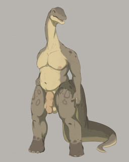 anthro areola balls brown_eyes flaccid foreskin genitals green_body grey_background hand_on_hip humanoid_genitalia humanoid_penis long_neck male navel nipples nude open_mouth pecs penis simple_background solo standing tan_areola tan_nipples tan_penis teeth unsigned yellow_balls yellow_body upai dinosaur prehistoric_species reptile scalie 4:5 absurd_res full-length_portrait hi_res portrait