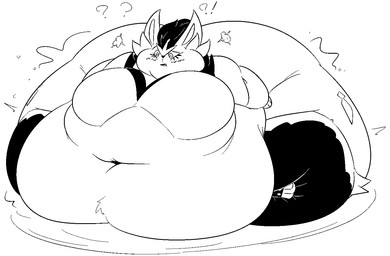 anthro belly big_belly big_breasts big_butt breasts butt female huge_belly huge_breasts morbidly_obese obese overweight simple_background sitting solo white_background thatoneaceguy nintendo pokemon cinderace generation_8_pokemon pokemon_(species) 2026 black_and_white monochrome