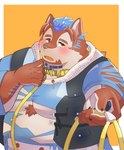 anthro bdsm belly blush brown_body brown_fur claws clothing collar fur leash male multicolored_body multicolored_fur overweight overweight_male petplay roleplay torn_clothing amidasuke lifewonders tokyo_afterschool_summoners yuma_(tas) canid canine canis mammal wolf absurd_res hi_res