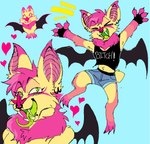 alternative_fashion ambiguous_gender anthro blue_background fur open_mouth open_smile pink_body pink_fur simple_background smile solo yellow_body yellow_fur shonencore bat leaf-nosed_bat mammal microbat vampire_bat yangochiropteran hi_res sketch_page