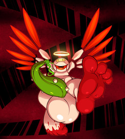 1_eye 4_toes abstract_background adhesive_bandage balls bandage bandage_on_head big_balls big_eyes big_feet big_penis biped blood blood_from_eye blood_on_foot bodily_fluids colored_cum cum curved_penis feet floating foot_focus front_view genital_fluids genitals green_cum green_penis half-closed_eyes halo huge_balls huge_feet huge_penis humanoid_feet hyper hyper_balls hyper_genitalia looking_at_viewer low-angle_view male mouthless narrowed_eyes noseless nude nude_humanoid nude_male penis plantigrade red_background red_eyes red_sclera simple_background slightly_chubby slightly_chubby_humanoid slightly_chubby_male solo spiked_penis spikes spikes_(anatomy) tapering_penis toes toony unusual_bodily_fluids unusual_cum unusual_genital_fluids white_body wings yowesephth kirby_(series) nintendo 02_(kirby) humanoid 2015 cel_shading hi_res shaded
