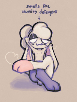 3_toes anthro armpit_hair big_ears body_hair crossed_legs digitigrade feet hair leaning leaning_backward looking_at_viewer multi_nipple nipples pin_(miii_cho) plushie raised_arms scut_tail short_tail solo tail tied_hair toes miii_cho lagomorph leporid mammal rabbit