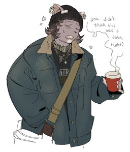 ambiguous_gender anthro beanie beverage bodily_fluids brown_hair clenched_teeth clothing coffee collar ear_piercing ear_ring grey_body grey_skin hair hand_in_pocket hat headgear headwear holding_beverage holding_object jacket jewelry kerchief narrowed_eyes necklace one_eye_closed piercing pockets pointy_ears ring_piercing shirt short_hair simple_background sling_bag snow solo speech_bubble sweat sweatdrop teeth text topwear yellow_eyes ddcrushh dylan_(ddcrushh) domestic_cat felid feline felis mammal digital_drawing_(artwork) digital_media_(artwork) half-length_portrait hi_res portrait