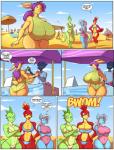 2015 anthro avian banjo-kazooie beach big_breasts bikini bird breast_envy breast_expansion breasts breegull bulging_breasts cleavage clothed clothing comic dialogue digital_media_(artwork) english_text equid equine expansion female friendship_is_magic group hasbro hi_res horn huge_breasts jaeh jaeh_(character) kazooie lagomorph leporid lizard male mammal my_little_pony mythological_creature mythological_equine mythology outside penny_(demont) rabbit rareware reptile scalie seaside sound_effects speech_bubble swimwear text transformation trixie_(mlp) unicorn