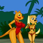 bikini camel_toe clothing duo female nipple_outline one-piece_swimsuit smile swimwear two-piece_swimsuit dullehan brandy_and_mr._whiskers disney brandy_harrington geri_(brandy_and_mr._whiskers) canid canine canis domestic_dog mammal mustelid otter hi_res