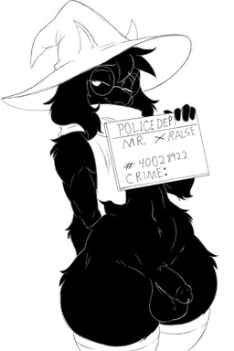 anthro balls bedroom_eyes circumcised clothing flaccid genitals hat headgear headwear holding_object legwear looking_at_viewer male mostly_nude narrowed_eyes nude penis seductive solo text thigh_highs omega80473 deltarune undertale_(series) ralsei bovid caprine goat mammal hi_res monochrome