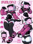 clothing crop_top female legwear machine multiple_poses not_furry panties pink_background pose rear_view screen screen_face sharp_teeth shirt simple_background solo sweater teeth thigh_highs topwear underwear baronflint avalon_(baronflint) humanoid robot robot_humanoid 3:4 hi_res