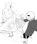 anthro balls big_breasts big_butt big_penis bodily_fluids bone bottomwear breasts butt butt_slap clothing drunk duo eyewear female genital_fluids genitals glasses grin hoodie huge_breasts huge_butt huge_penis interspecies male mature_anthro mature_female open_mouth penis precum shorts skeleton slap smile substance_intoxication thick_thighs topwear chichichoart undertale_(series) sans_(undertale) toriel animated_skeleton bovid caprine mammal undead hi_res monochrome